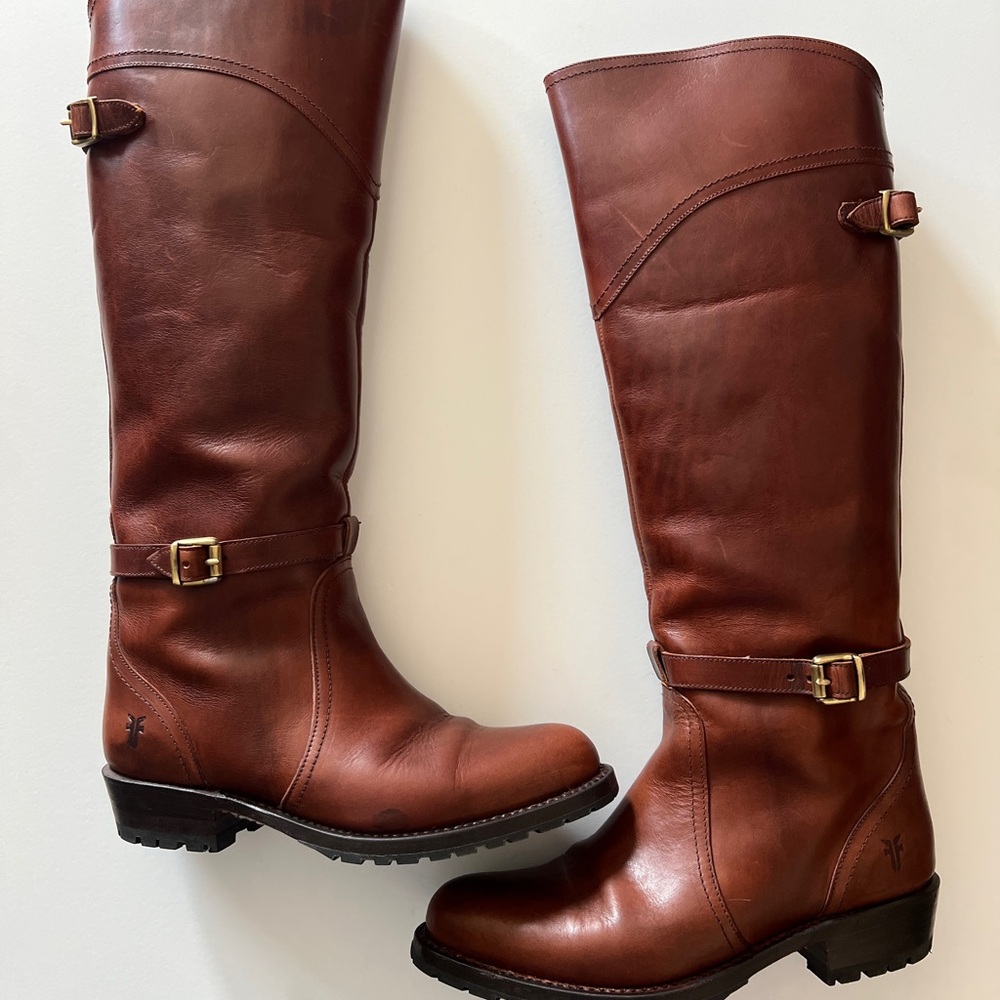 Frye Fur Lined Brown Leather Knee-High Riding Boots